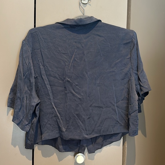 Quince Washable Silk Cropped Button up Pajama Top, Large, Indigo Blue - Picture 4 of 6